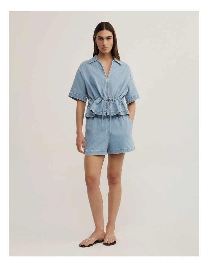 Bow Denim Shirt in Soft Blue image 2