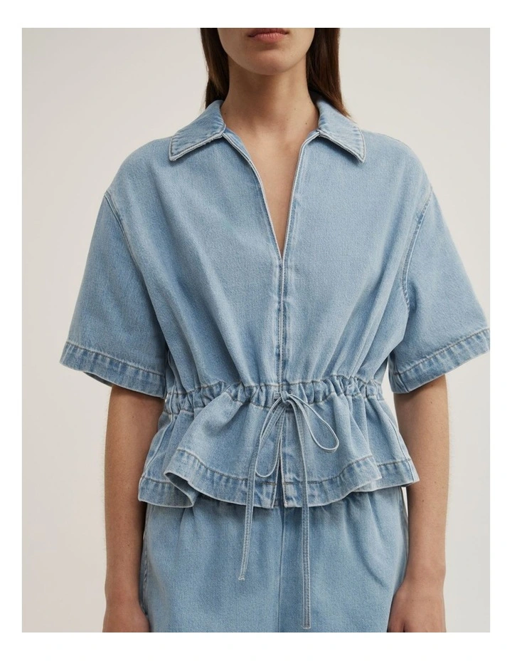 Bow Denim Shirt in Soft Blue image 3