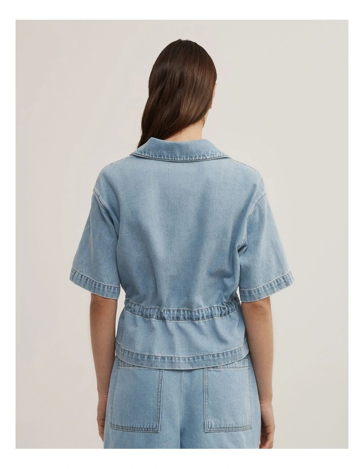 Bow Denim Shirt in Soft Blue image 4