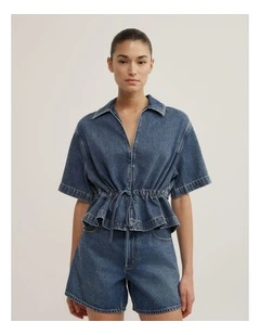 Bow Denim Shirt in Horizon Blue