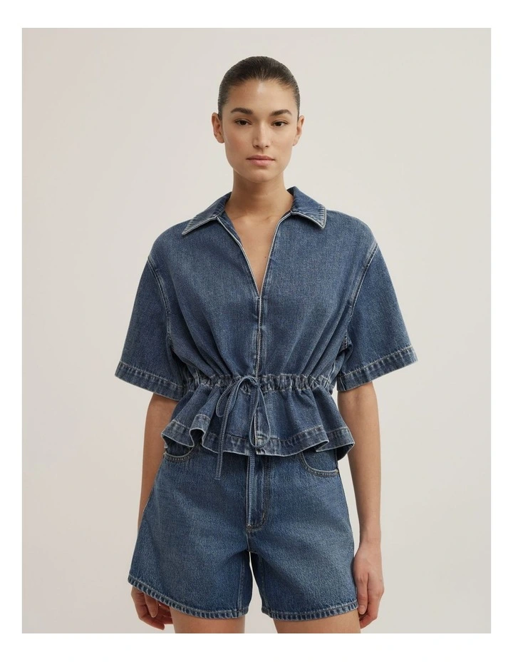 Bow Denim Shirt in Horizon Blue image 1