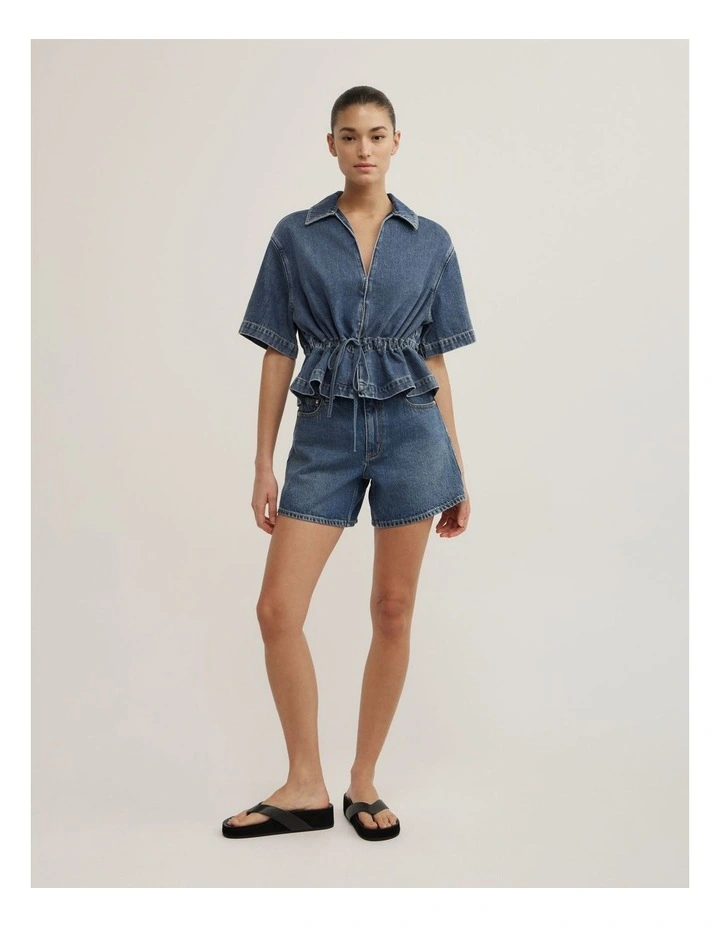 Bow Denim Shirt in Horizon Blue image 2