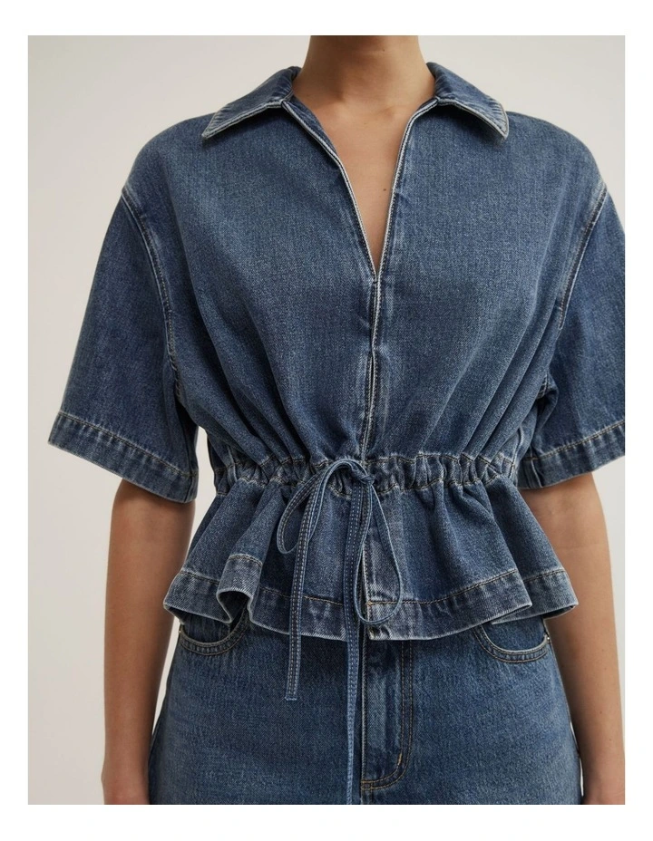Bow Denim Shirt in Horizon Blue image 3