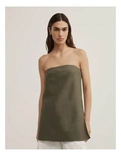 Linen Strapless Top in Olive