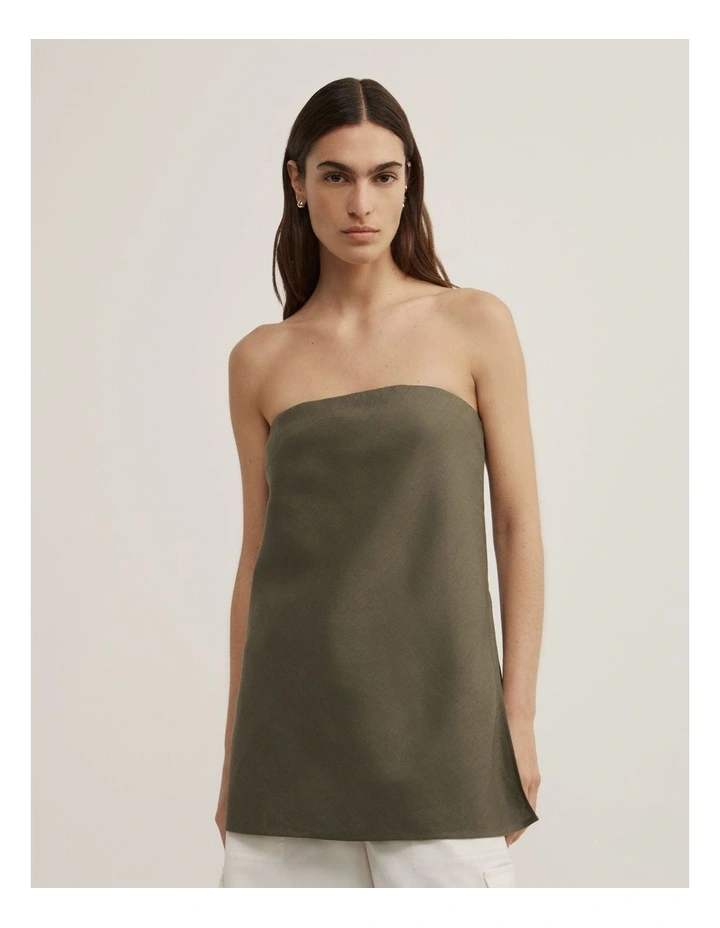 Linen Strapless Top in Olive image 1