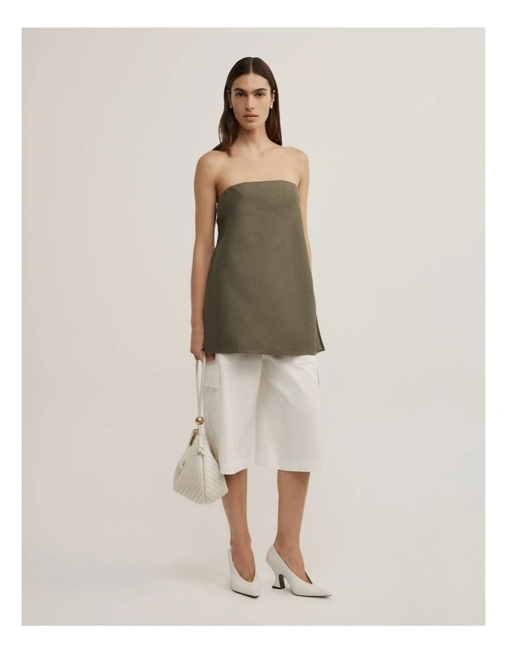 Linen Strapless Top in Olive image 2