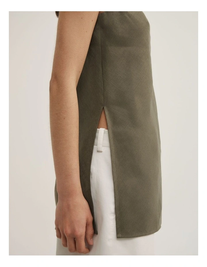 Linen Strapless Top in Olive image 3