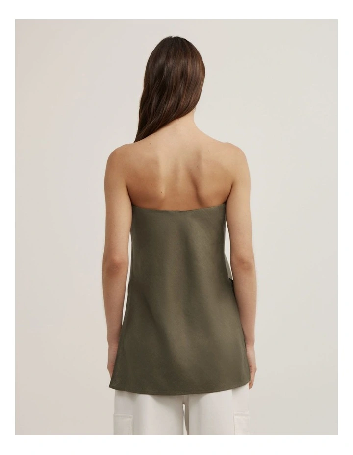 Linen Strapless Top in Olive image 4