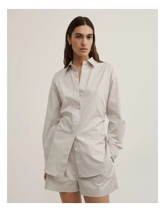 Tie Back Summer Shirt in Grey Stripe