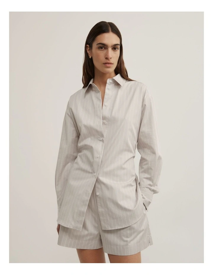 Tie Back Summer Shirt in Grey Stripe image 1