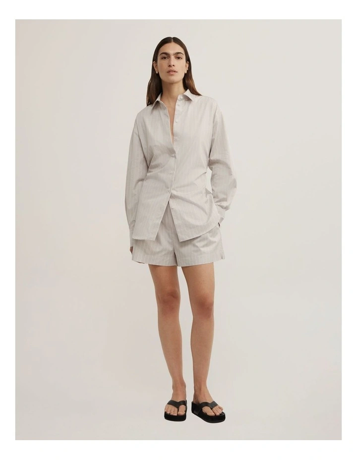 Tie Back Summer Shirt in Grey Stripe image 2