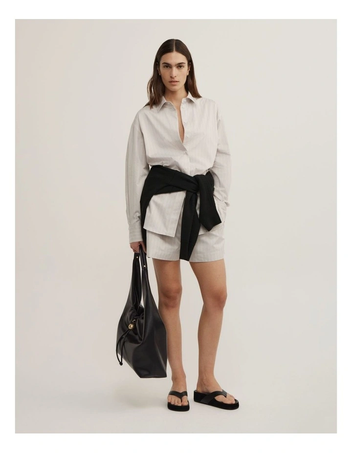 Tie Back Summer Shirt in Grey Stripe image 3