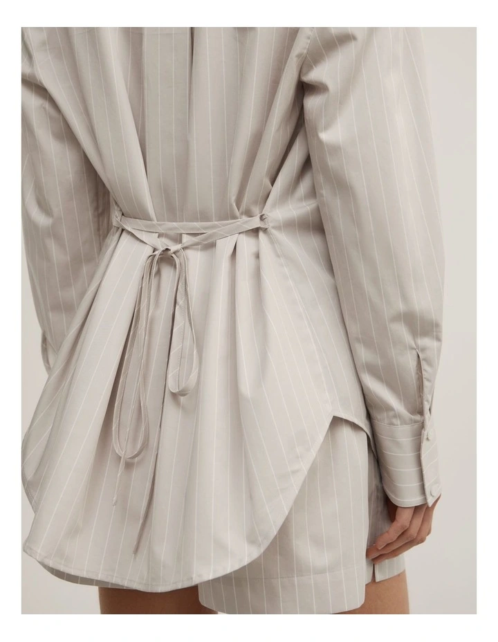 Tie Back Summer Shirt in Grey Stripe image 4