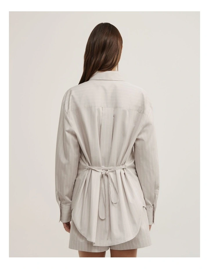 Tie Back Summer Shirt in Grey Stripe image 5