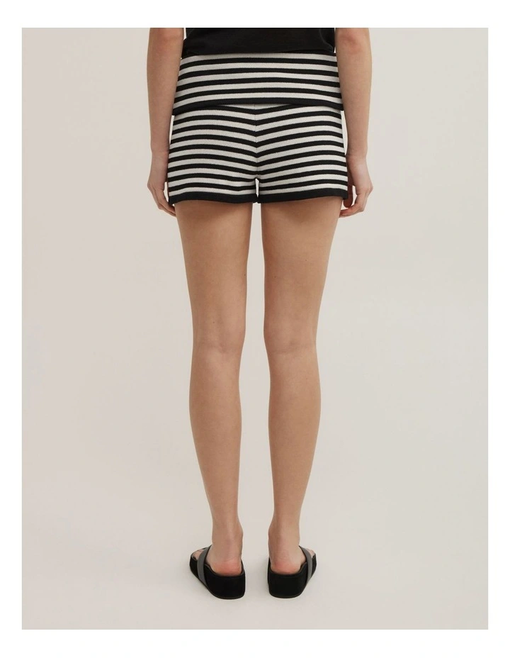 Fold Waist Knit Shorts in Black Stripe image 4