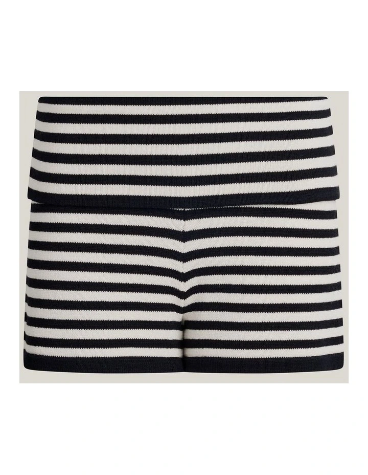 Fold Waist Knit Shorts in Black Stripe image 5