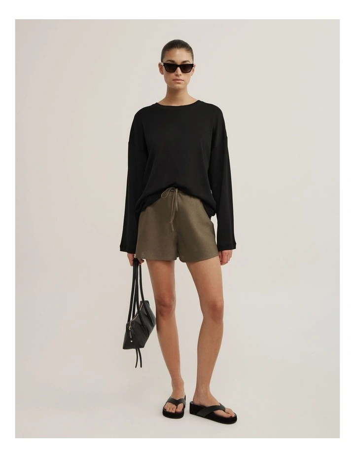 Bias Cut Shorts in Olive image 1