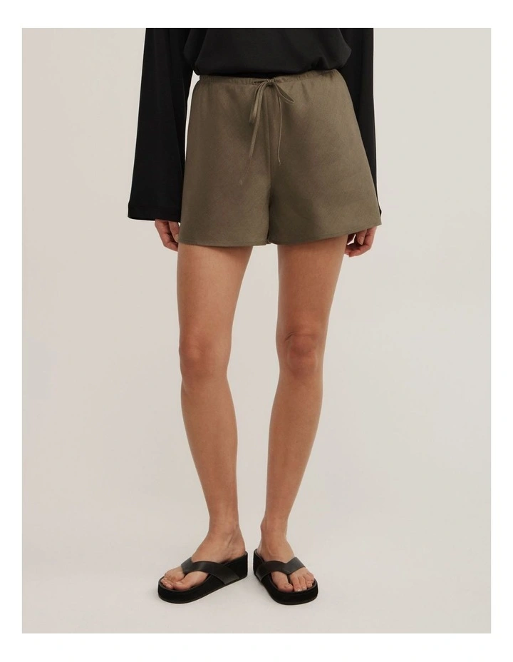 Bias Cut Shorts in Olive image 2