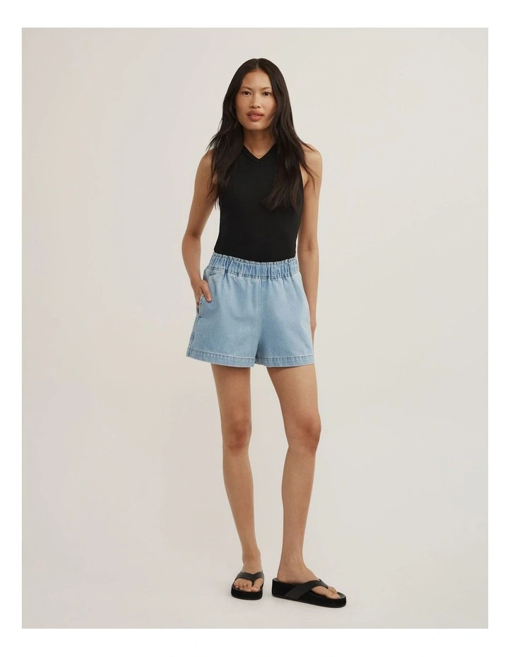 Denim Pull On Shorts in Soft Blue image 1