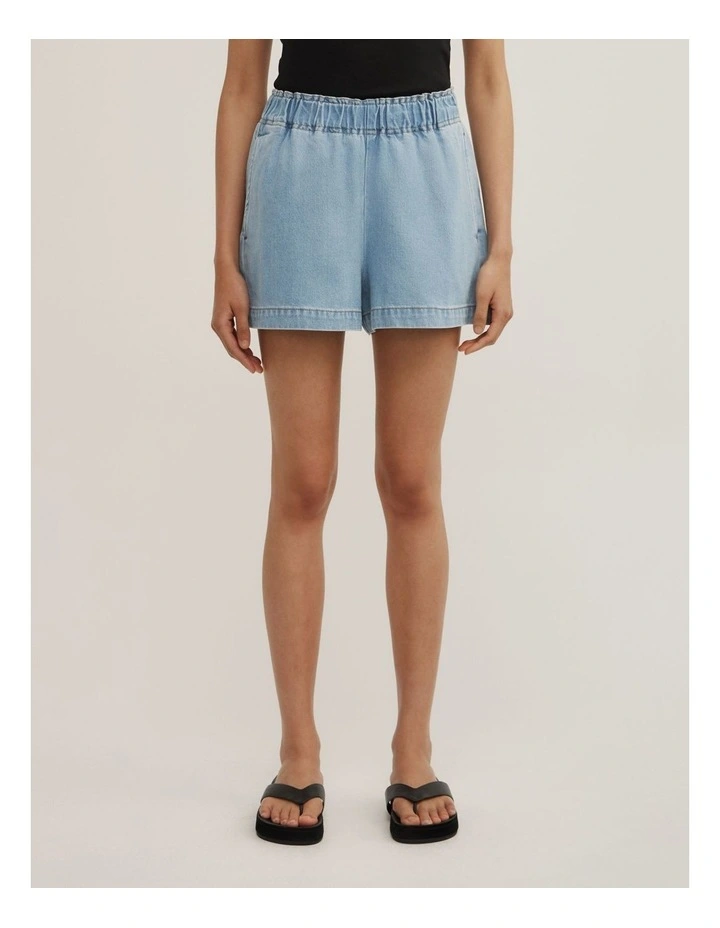 Denim Pull On Shorts in Soft Blue image 2