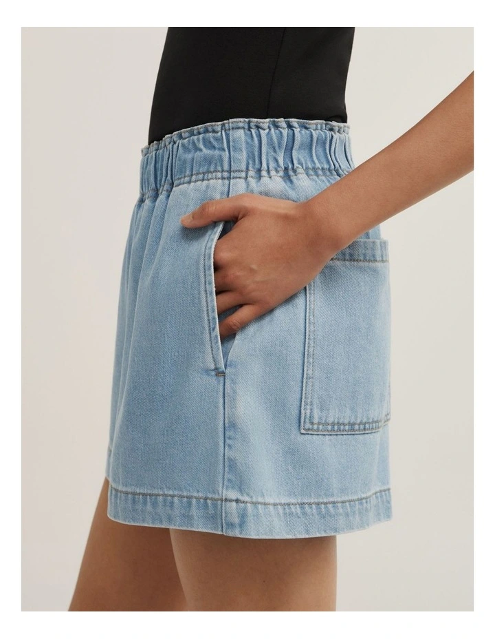 Denim Pull On Shorts in Soft Blue image 3