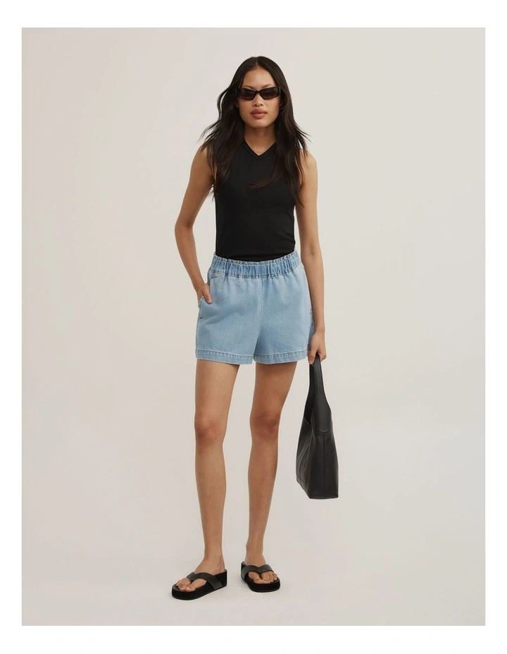 Denim Pull On Shorts in Soft Blue image 4