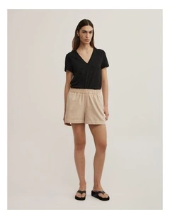 Denim Pull On Shorts in Washed Sand
