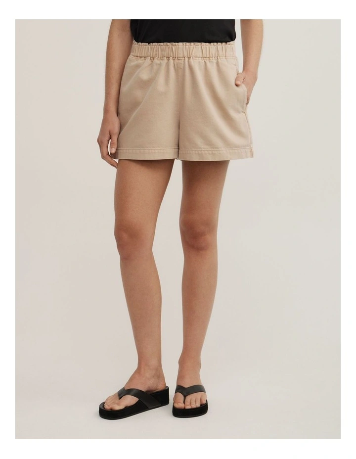 Denim Pull On Shorts in Washed Sand image 2