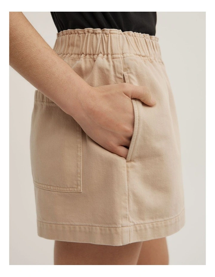 Denim Pull On Shorts in Washed Sand image 3