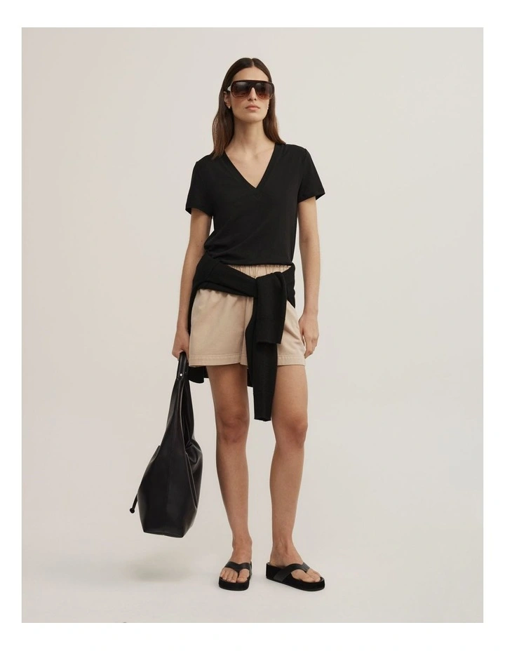 Denim Pull On Shorts in Washed Sand image 4