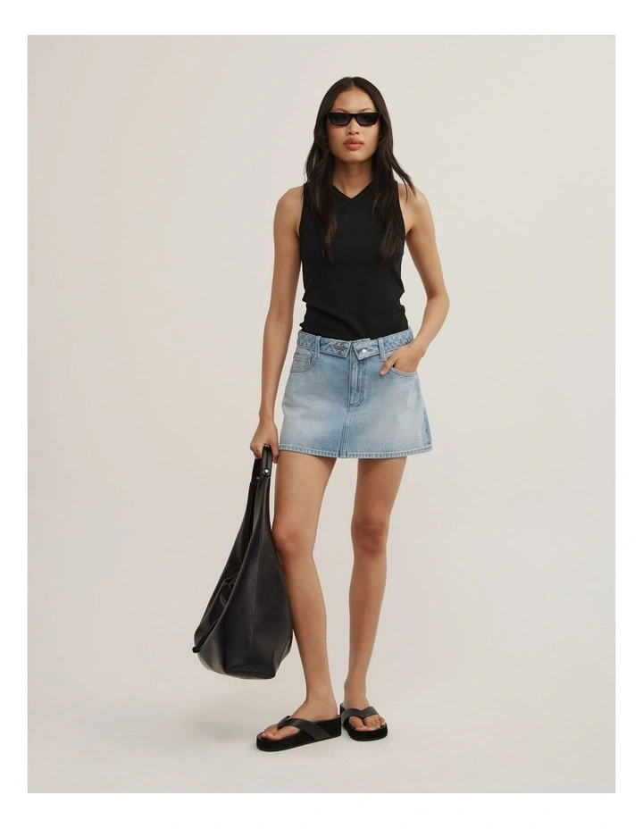 Fold Waist Denim Mini Skirt in Soft Blue image 1