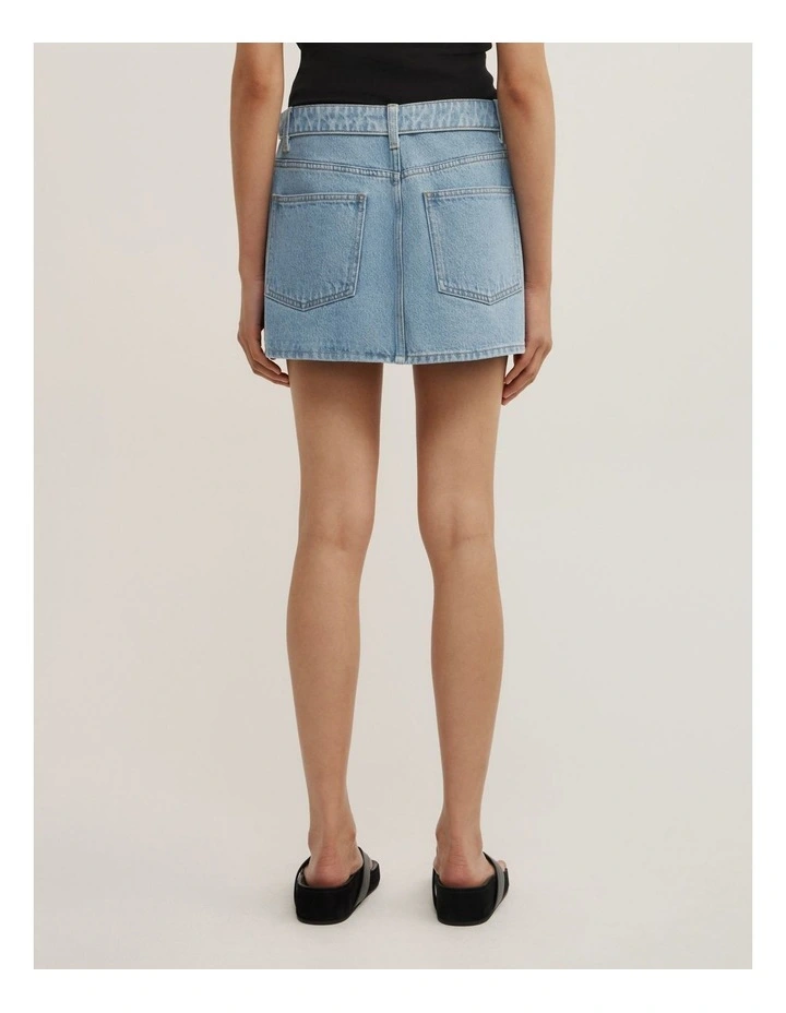 Fold Waist Denim Mini Skirt in Soft Blue image 5