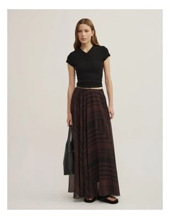 Maxi Longline Skirt in Black Linear Stripe