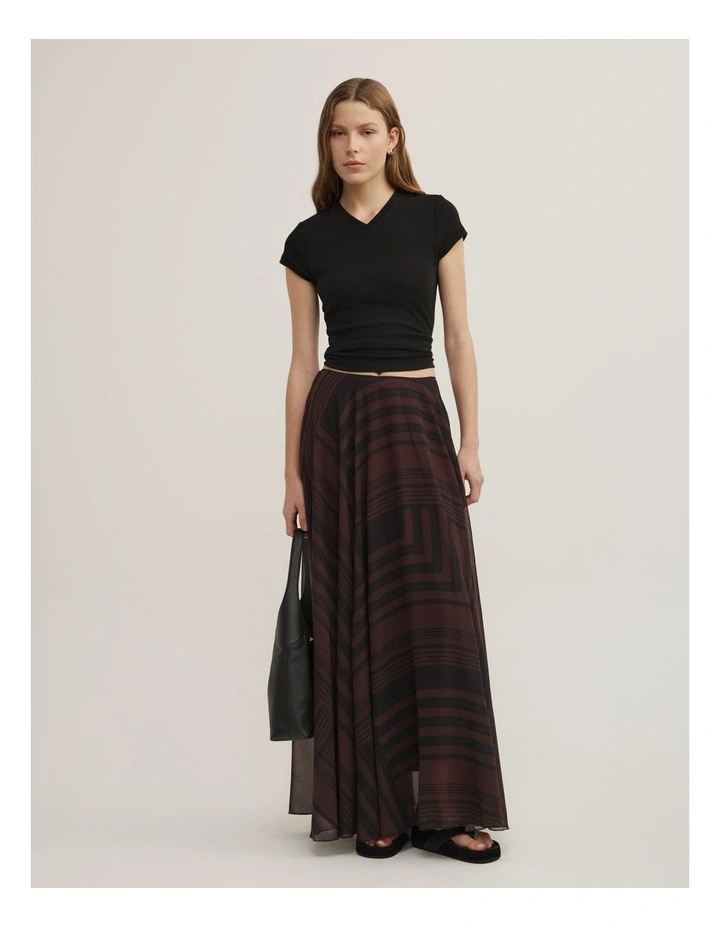 Maxi Longline Skirt in Black Linear Stripe image 1