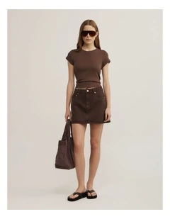 Denim Mini Skirt in Espresso