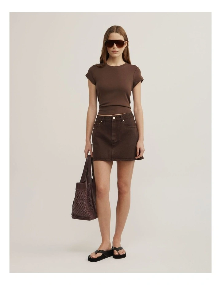 Denim Mini Skirt in Espresso image 1