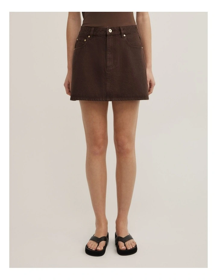 Denim Mini Skirt in Espresso image 2