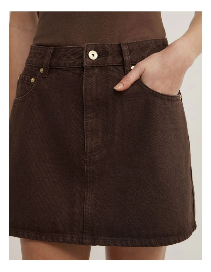 Denim Mini Skirt in Espresso image 3
