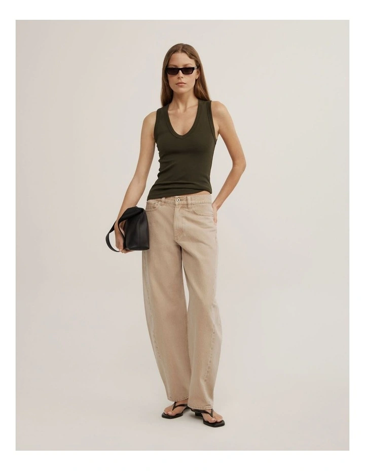 Fine Rib V-neck Tank in Dark Olive image 2