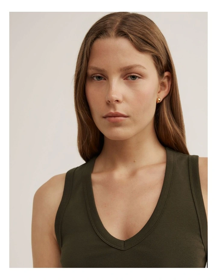 Fine Rib V-neck Tank in Dark Olive image 3
