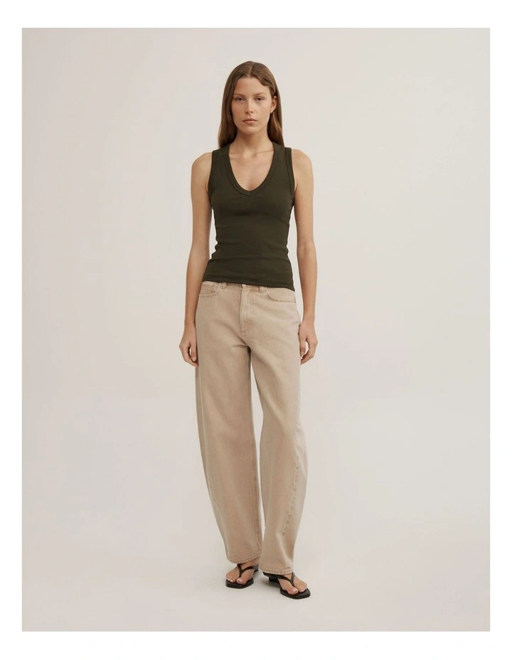 Fine Rib V-neck Tank in Dark Olive image 4