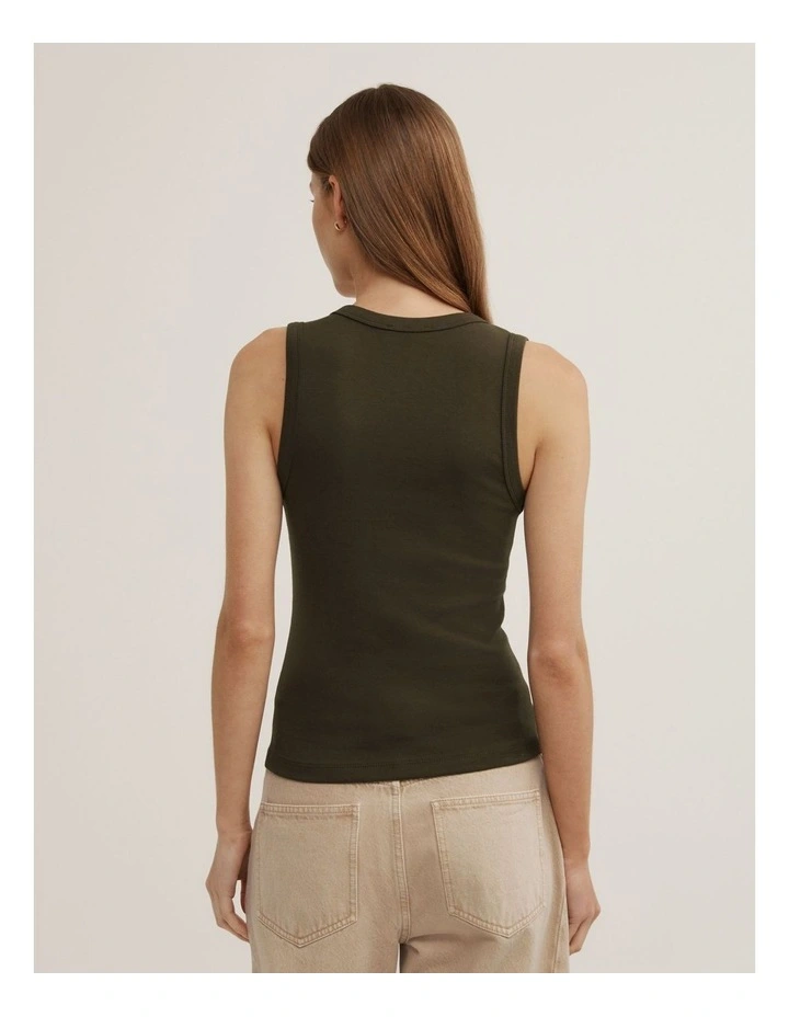 Fine Rib V-neck Tank in Dark Olive image 5
