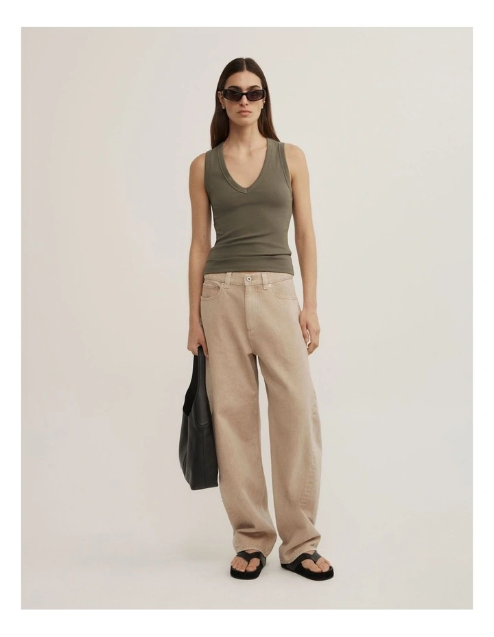 Fine Rib V-neck Tank in Olive image 2