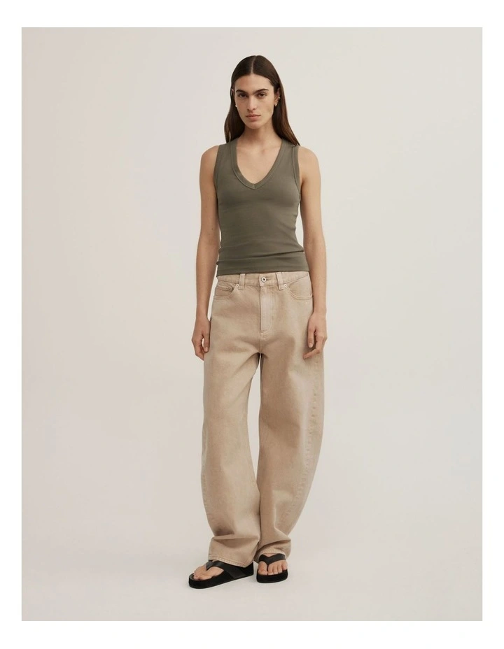 Fine Rib V-neck Tank in Olive image 4
