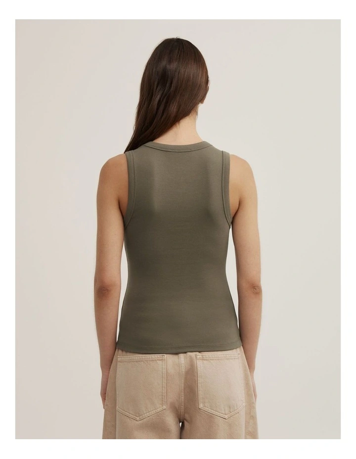 Fine Rib V-neck Tank in Olive image 5