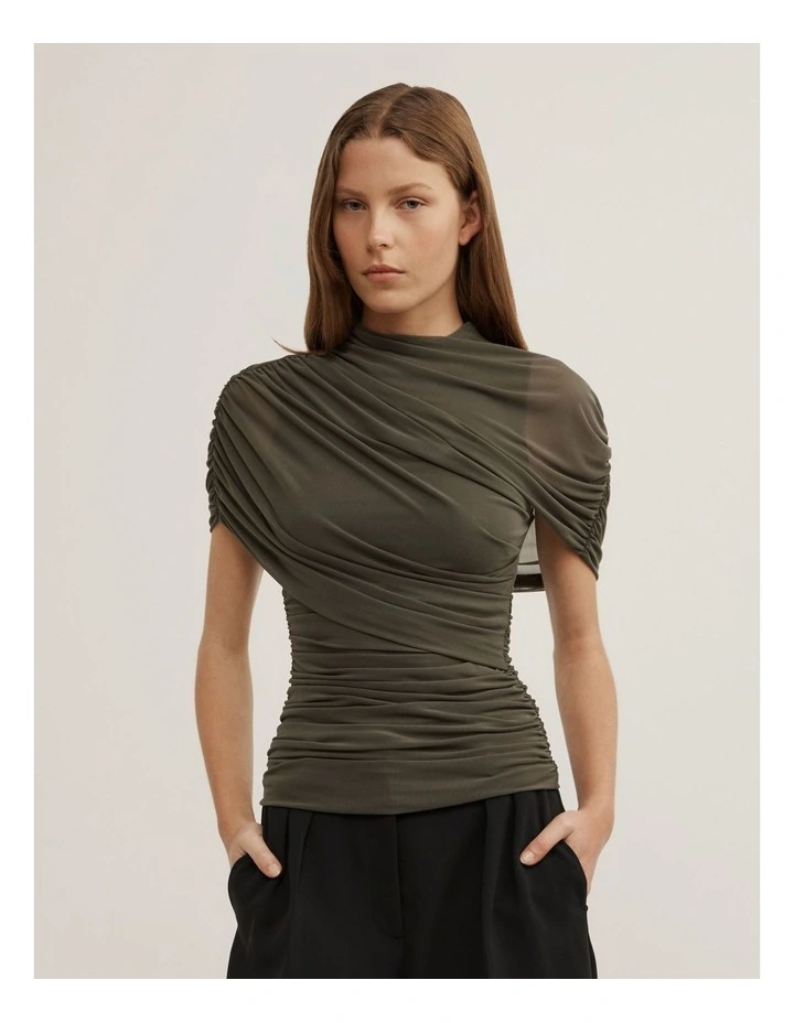 Mesh Cape Top in Olive image 1