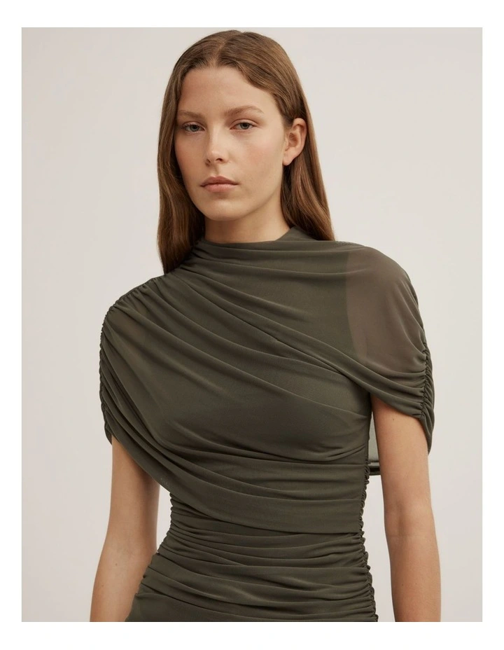 Mesh Cape Top in Olive image 3