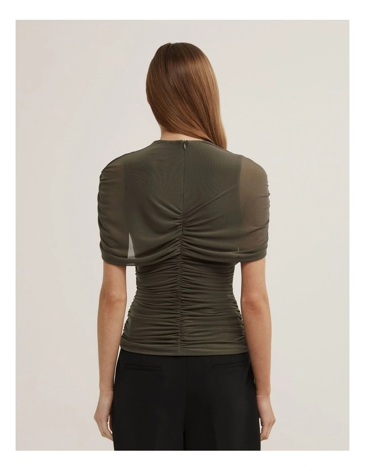 Mesh Cape Top in Olive image 5