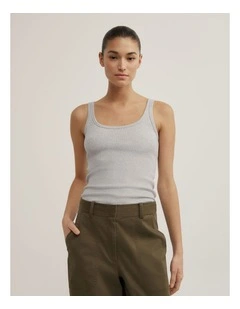 Fine Scoop Neck Tank in Light Grey Marle