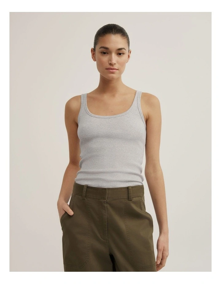 Fine Scoop Neck Tank in Light Grey Marle image 1